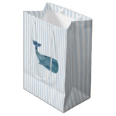 Scherpe Walvis Blauwe Streep Preppy Medium Cadeauzakje (Voorkant Gekanteld)