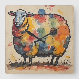 Scherpe Waterverf Schapen Schilderij Vierkante Klok