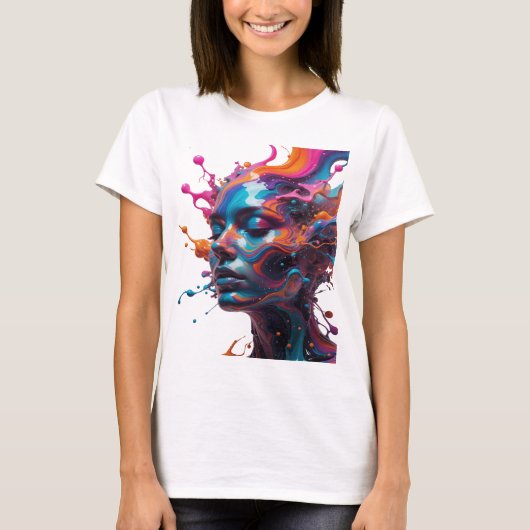 Scherpe Zilveren ABSTRACTE KUNST Statement T-shirt (Voorkant)