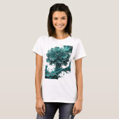 Scherpe zilveren blauwe bloemendesign T-shirt (Voorkant volledig)