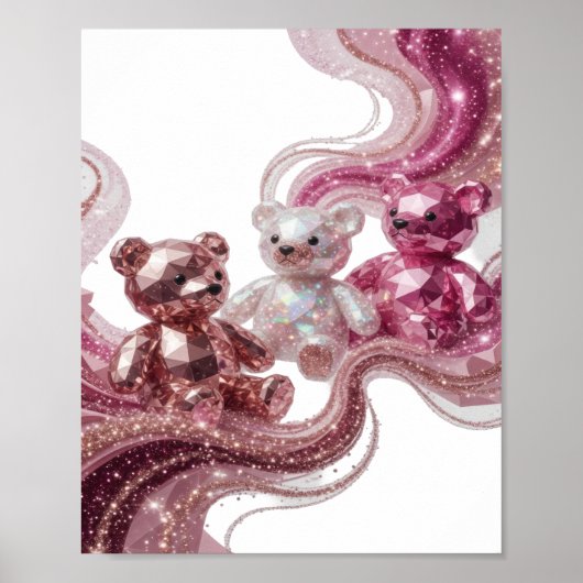 Scherpe Zilveren DRIE DIAMANT TEDDIES Print (Voorkant)