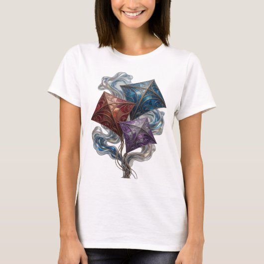 Scherpe Zilveren DRIE VLIEGERS Tekst Ontwerp T-shirt (Voorkant)