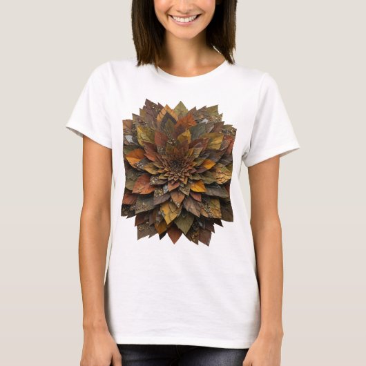 Scherpe Zilveren HERFSTBLADEREN Print T-shirt (Voorkant)