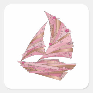 Scherpe Zilveren ROZE KRISTAL SCHIP Vierkante Stic Sticker