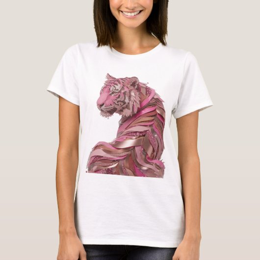 Scherpe Zilveren ROZE TIJGER Stout Ontwerp T-shirt (Voorkant)
