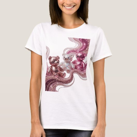 Scherpe Zilveren THREE DIAMOND TEDDIES Print T-shirt (Voorkant)