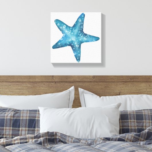Scherpschutterende Waterverf Blauwe Zeester Canvas Afdruk (Insitu (Slaapkamer))