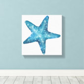 Scherpschutterende Waterverf Blauwe Zeester Canvas Afdruk (Insitu (Houten vloer))