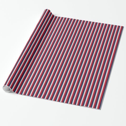 Scherpship Navy Blauw, Rood, Zilver Verticale Stre Cadeaupapier (Uitgerold)