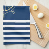 Scherpzinnig, Gouden scheepswiel, marineblauwe str Theedoek (Quarter Fold)