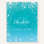 Schetchbook blauwgroen blauwe glitter aqua groene notitieboek (Voorkant)