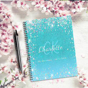 Schetchbook blauwgroen blauwe glitter aqua groene  notitieboek