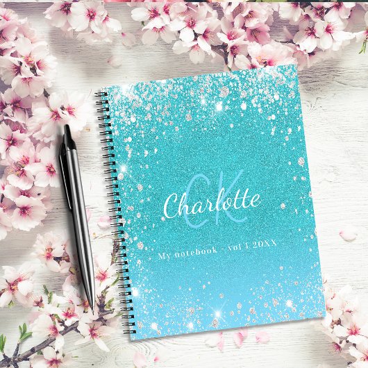 Schetchbook blauwgroen blauwe glitter aqua groene notitieboek
