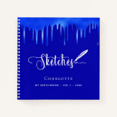 Schetchbook royal blue verf dripping name script notitieboek (Voorkant)