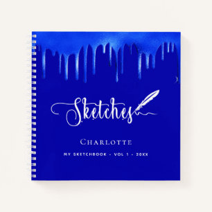 Schetchbook royal blue verf dripping name script notitieboek