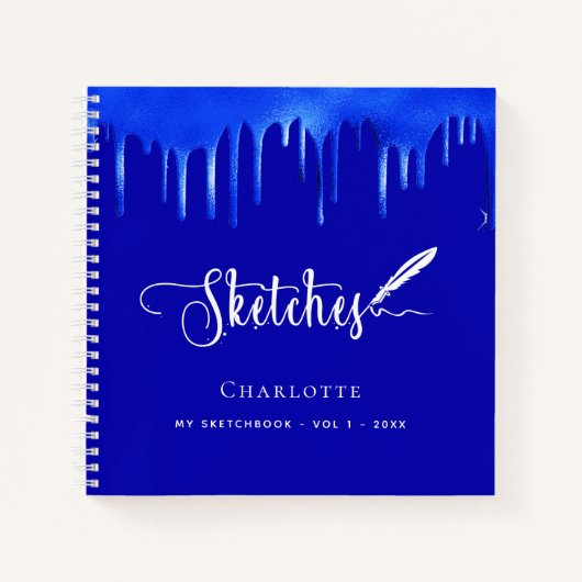 Schetchbook royal blue verf dripping name script notitieboek (Voorkant)