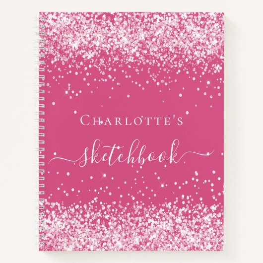 Schetchbook roze blush glitter name script notitieboek (Voorkant)
