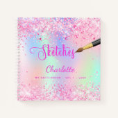 Schetchbook roze paarse glitter holografisch meisj notitieboek (Voorkant)