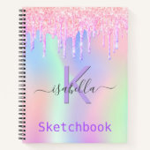 Schetchbook roze paarse glitter iridescent name notitieboek (Voorkant)