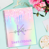 Schetchbook roze paarse glitter iridescent name notitieboek