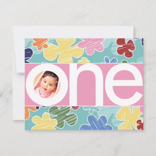 Schetchy Flowers First Birthday Pink Kaart (Voorkant)