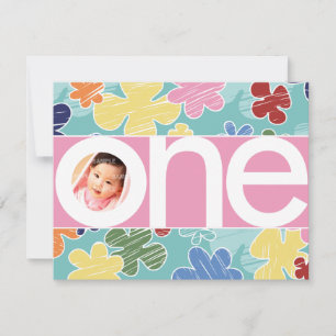 Schetchy Flowers First Birthday Pink Kaart