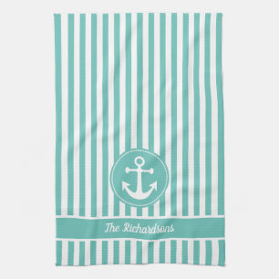 Schetelanker met touw licht turquoise en witte str theedoek