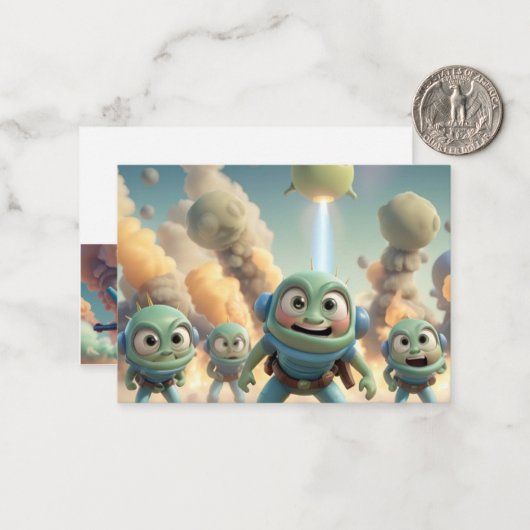 Scheten binnenvallende aliens notitiekaartje (Voorkant / Achterkant in situ)