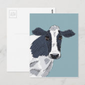 Schetkergekleurde cow in blauwe tonnen briefkaart (Voorkant / Achterkant)