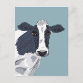 Schetkergekleurde cow in blauwe tonnen briefkaart (Voorkant)