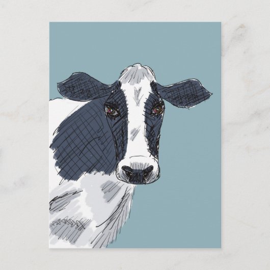Schetkergekleurde cow in blauwe tonnen briefkaart (Voorkant)