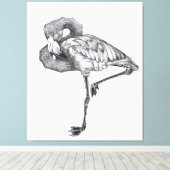 Schets Amerikaans BW Flamingo | Grappige Flamingo Canvas Afdruk (Insitu (Houten vloer))