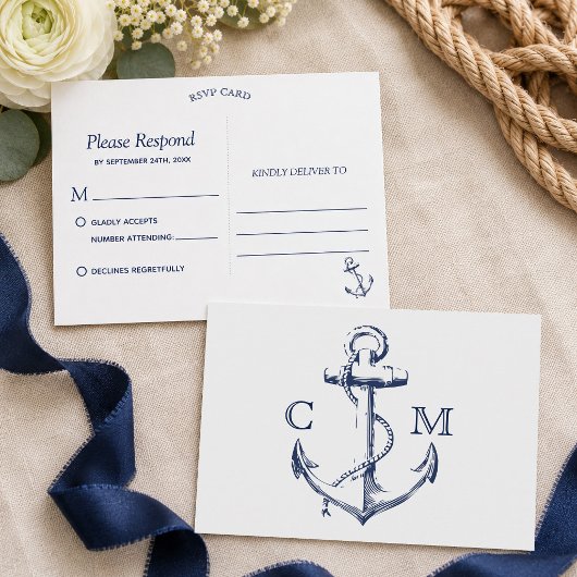 Schets anker wit RSVP maritiem Uitnodiging Briefkaart