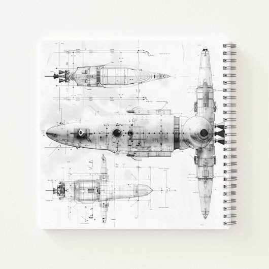 Schets blauwdruk ruimteschip notitieboek (Achterkant)