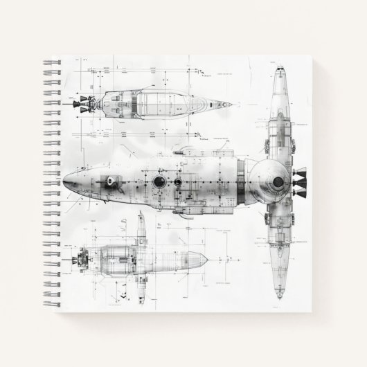 Schets blauwdruk ruimteschip notitieboek (Voorkant)