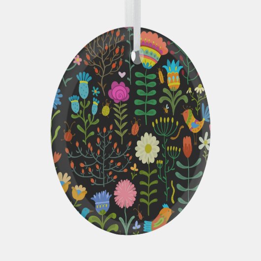 Schets bloemenmotief, naadloos artistiek patroon. glas ornament (Voorkant Rechts)