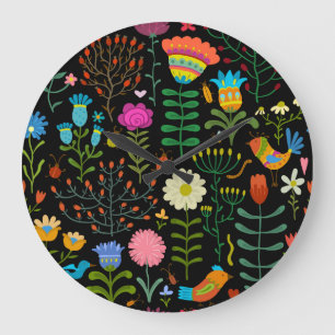 Schets bloemenmotief, naadloos artistiek patroon. grote klok