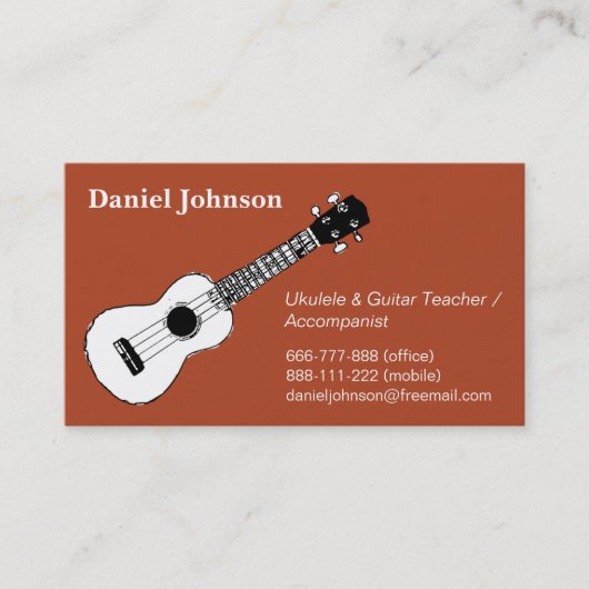 Schets, casual, ontspannen ukulele en gitaardocent visitekaartje (Voorkant)