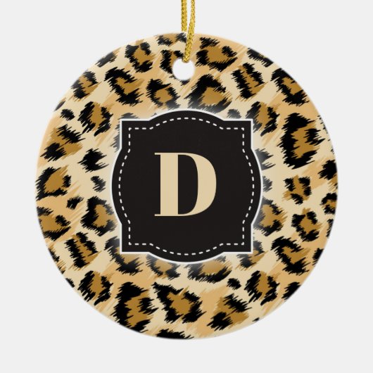 Schets Classic Leopard Pattern w / Aangepast Monog Keramisch Ornament (Voorkant)