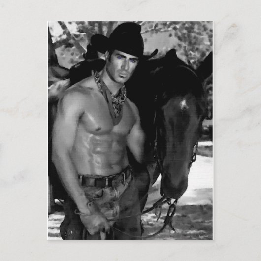 Schets:  Cowboy en paarden Briefkaart (Voorkant)