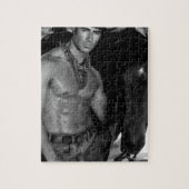 Schets:  Cowboy en paarden Legpuzzel (Verticaal)