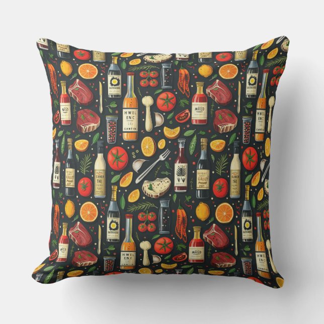 Schets eten barbecue, barbecue bestek, steaks, ga buitenkussen (Voorkant)