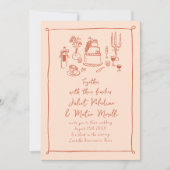 Schets eten en Drink Handgeschreven perzik bruilof Kaart (Voorkant)