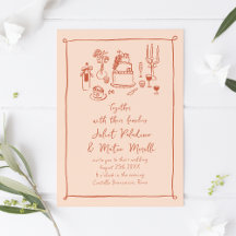 Schets eten en Drink Handgeschreven perzik bruilof