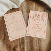 Schets eten en Drink Handgeschreven perzik bruilof Kaart