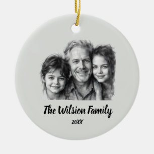 Schets familieportret Kerstbal Keramisch Ornament