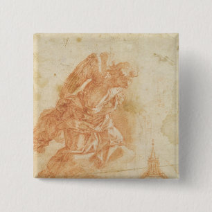 Schets, gesuspendeerd voor angel en architectuur, vierkante button 5,1 cm