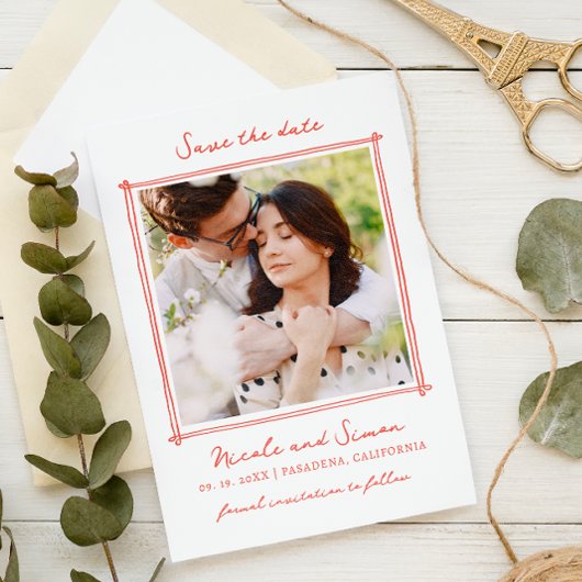 Schets grillige hand getrokken vierkante foto brui save the date