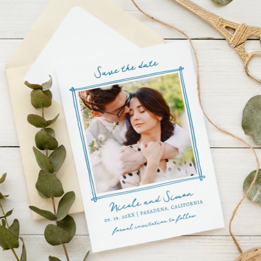 Schets grillige hand getrokken vierkante foto brui save the date