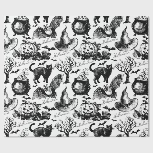 Schets Halloween naadloos patroon Cadeaupapier (Vlak)